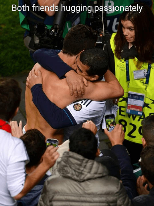 both friends hugging passionate